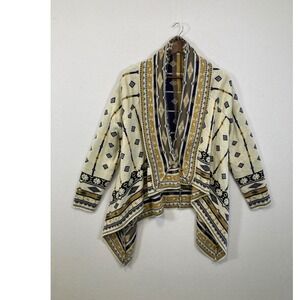 Freeway Southwest Geometric Pattern Open Front Cardigan Sweater Women's Size L